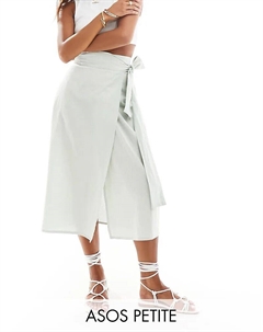 Юбка миди из льна DESIGN Petite с запахом, шалфейно-зеленого цвета Asos