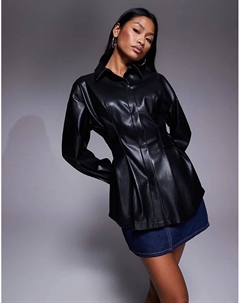 Черная рубашка из искусственной кожи с защипами Asos design