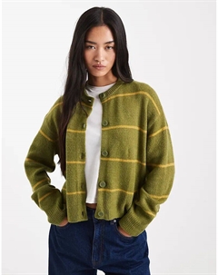 Кардиган с круглым вырезом и полосками в цвете хаки и оливкового цвета Asos design