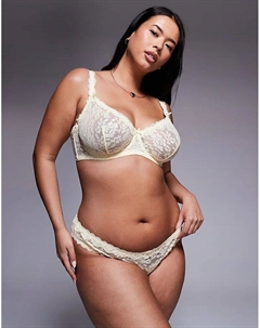 Бразильские шорты DESIGN Curve Hazel с кружевом по всей поверхности и кружевной отделкой цвета пахты Asos