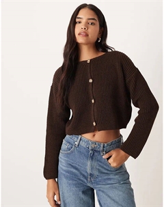 Кардиган с круглым вырезом в рубчик шоколадного цвета Asos design
