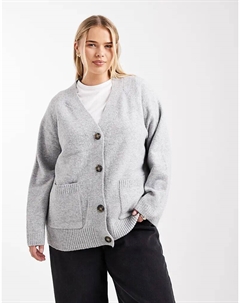 Свободный вязаный кардиган Curve с карманами в цвете светло-серый меланж Vero moda