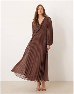 Платье миди шоколадного цвета с запахом и плиссировкой Asos design