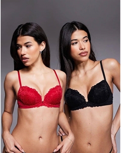 Набор из 2 бюстгальтеров с глубоким вырезом Sexy Lace от в черном и красном цветах Ann summers