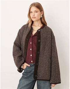 Куртка без воротника с узором «ёлочка» синего и бордового цветов Asos design