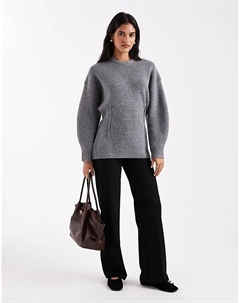 Структурированный удлиненный джемпер с круглым вырезом и линией талии серого цвета Asos design