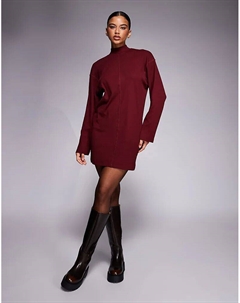 Мини-платье с высоким воротом и центральным швом бордового цвета Asos design