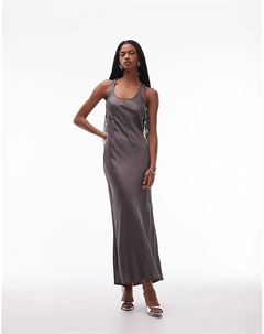Платье макси с атласным вырезом угольного цвета Asos design