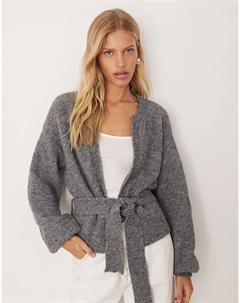 Вязаный кардиган оверсайз с завязкой на талии из шерсти в антрацитовом цвете Asos design