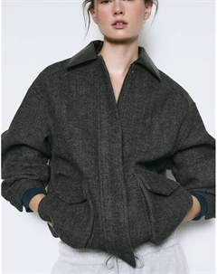 Пиджак Herringbone с карманами темно-серого цвета Stradivarius