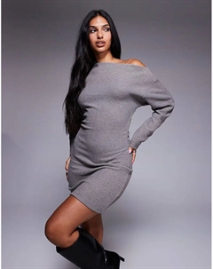 Супермягкое мини-платье с открытыми плечами серого меланжевого цвета Asos design