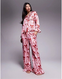 Пижамный комплект с атласным бантом розового цвета River island