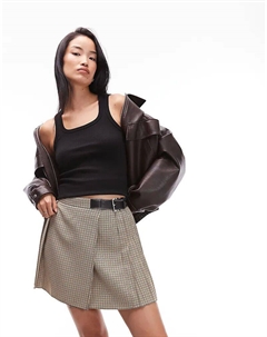 Мини-юбка-килт с пряжкой в коричневую клетку Asos design