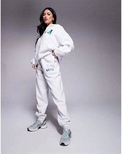 Спортивные брюки-джоггеры из хлопковой смеси с вышитым логотипом и манжетами серого меланжевого цвета Kaiia