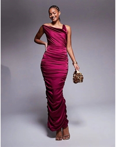 Платье макси Tall с открытой спиной и сборками в бордовом цвете Jaded rose