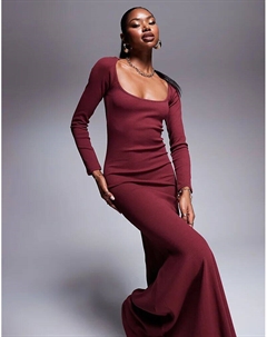 Длинное платье-макси с длинными расклешенными рукавами и завязкой на горловине, бордового цвета Asos design