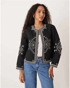 Стеганая куртка с вышивкой черного цвета Jdy