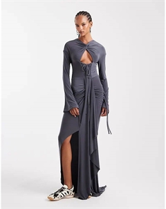 Платье макси с вырезом спереди, талией и имитацией канавки серого цвета Asos design