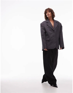 Приталенный свободный пиджак с широкими плечами из смесовой шерсти темно-серого цвета Asos design