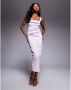 Платье миди с закругленным вырезом и разрезом сиреневого цвета из ткани в стиле «скуба» Asos design