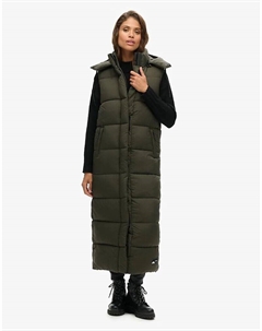 Удлиненный жилет из рипстопа с капюшоном в сетку цвета хаки Superdry