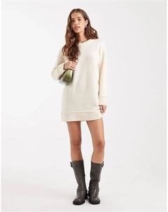 Трикотажное мини-платье со спущенным плечом кремового цвета Only