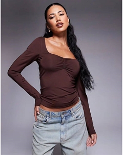 Двухслойный лонгслив с длинными рукавами и вырезом лодочкой шоколадного цвета Asos design