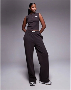 Широкие брюки-джоггеры из хлопка с отделкой в ​​виде логотипа на поясе, шоколадного цвета Kaiia