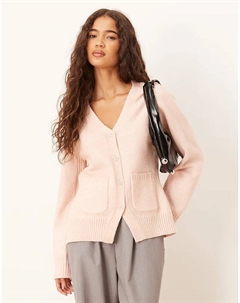 Кардиган с V-образным вырезом и карманом, приталенный, светло-розовый Asos design