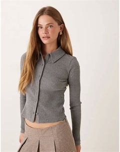 Супермягкий усаженный кардиган с ребристым воротником цвета - ТЕМНО-СЕРЫЙ МЕЛАНЖ - ТЕМНО-СЕРЫЙ Asos design