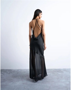 Платье Evening из смешанной ткани с воротником-хомутом черного цвета Topshop