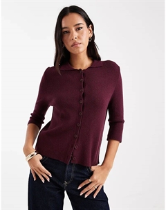 Вязаный приталенный кардиган с воротником ягодно-красного цвета Asos design