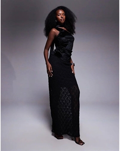 Юбка макси с низкой талией и кружевом, черный цвет Asos design