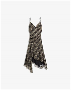 Платье миди из тюля в клетку на бретельках, черное Bershka