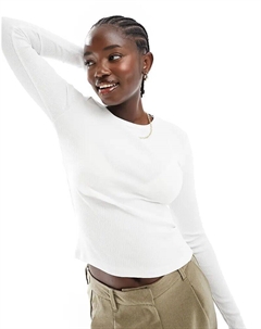 Белый лонгслив с длинными рукавами и тонким рубчиком Vero moda