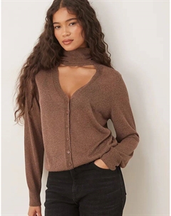 Кардиган тонкой вязки с завязкой на шее коричневого цвета Mango