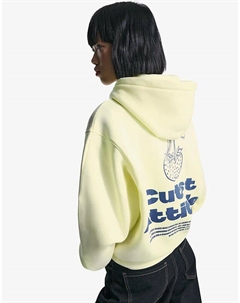Свитер с капюшоном и принтом желтого цвета Bershka