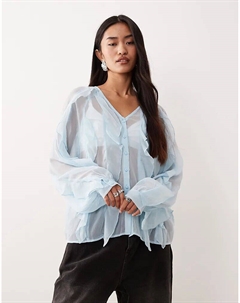 Блузка boho с длинными рукавами и оборками светло-голубого цвета Vila