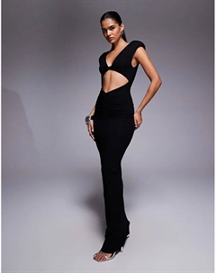 Платье макси без рукавов с глубоким декольте и вырезом-перекрутом черного цвета Asos design