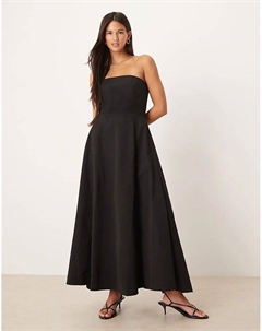 Платье-бандо миди черного цвета со структурированным лифом Mango