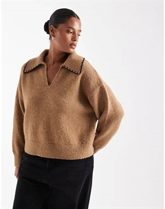 Джемпер Curve, связанный узором «одеяло», бежевого цвета New look