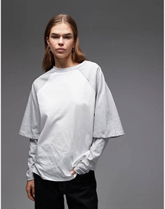 Двухслойная короткая юбка-карандаш с длинными рукавами в белом и сером меланжевом цвете Asos design