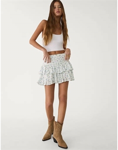 Мини-юбка с оборками синего цвета Stradivarius