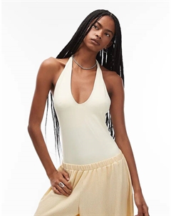 Боди из полиамида с глубоким вырезом и бретелями через шею желтого цвета Asos design