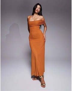 Платье миди из сетки с открытыми плечами в цвете «выжженный желтый» Asos design