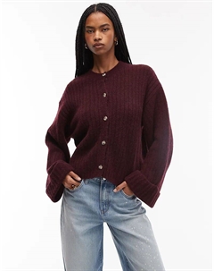 Вязаный кардиган с отворотами из шерсти в винном цвете Asos design