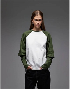 Двухслойный лонгслив в стиле скейтера в белом и хаки цветах Asos design