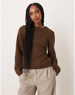 Коричневый трикотажный джемпер с круглым вырезом и завязкой на талии Asos design