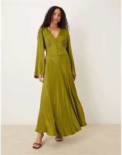 Платье миди с длинными рукавами от Cora оливкового цвета Nobody's child