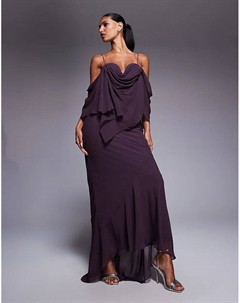 Платье макси из шифона, двухслойного кроя, с драпировкой на чашечках на груди, сливового цвета Asos design